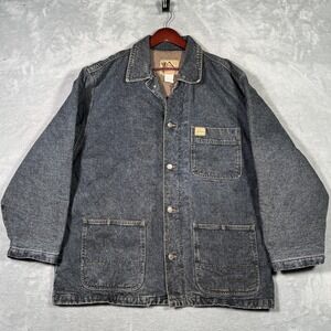 Vintage Gap Denim Coat Mens XXL Gray Wool Lined Chore Barn Plaid Relaxed